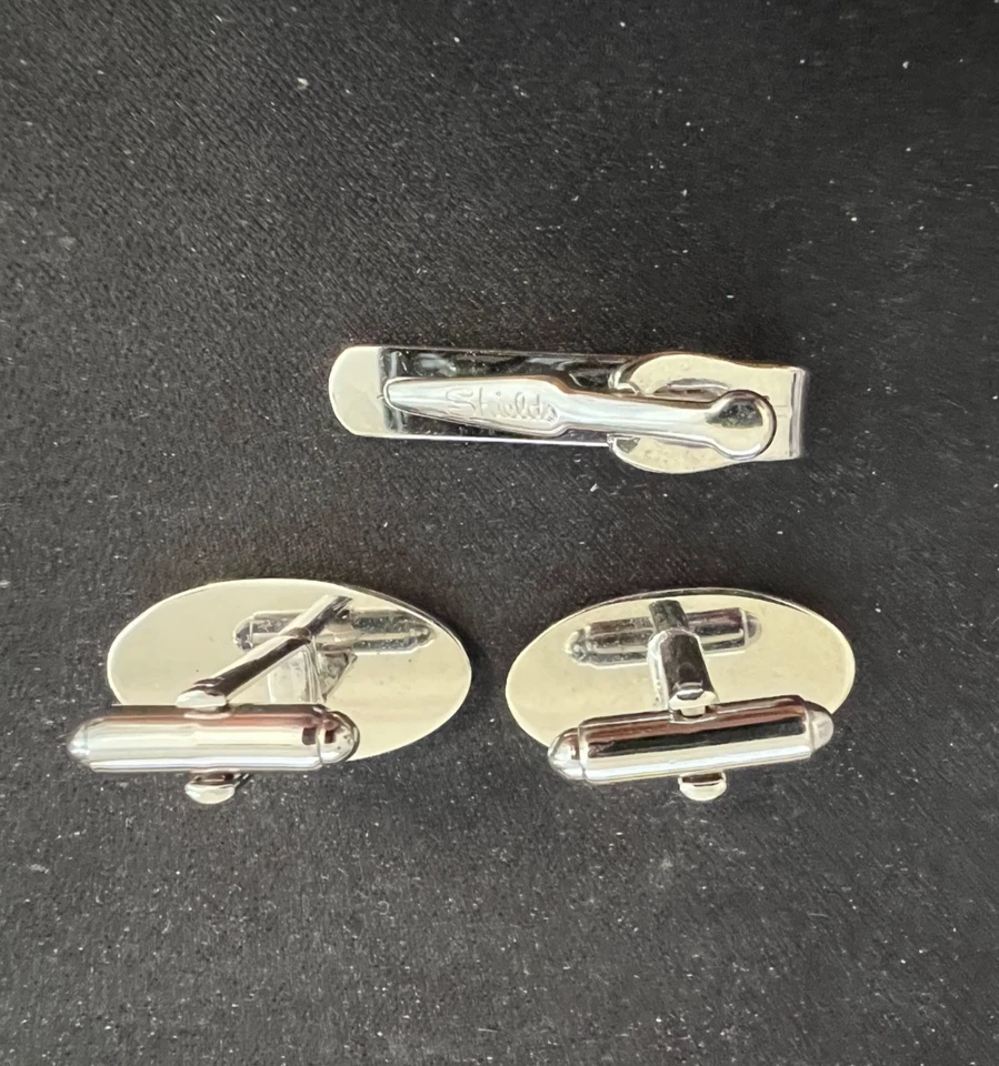 'Shields' 袖扣和领带夹条套装银色复古 — 第 3/4 张图片