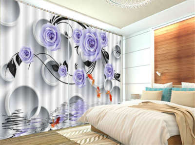 Pale Blue Rose River 3D Curtain Blockout Photo Printing Curtains Drape Fabric