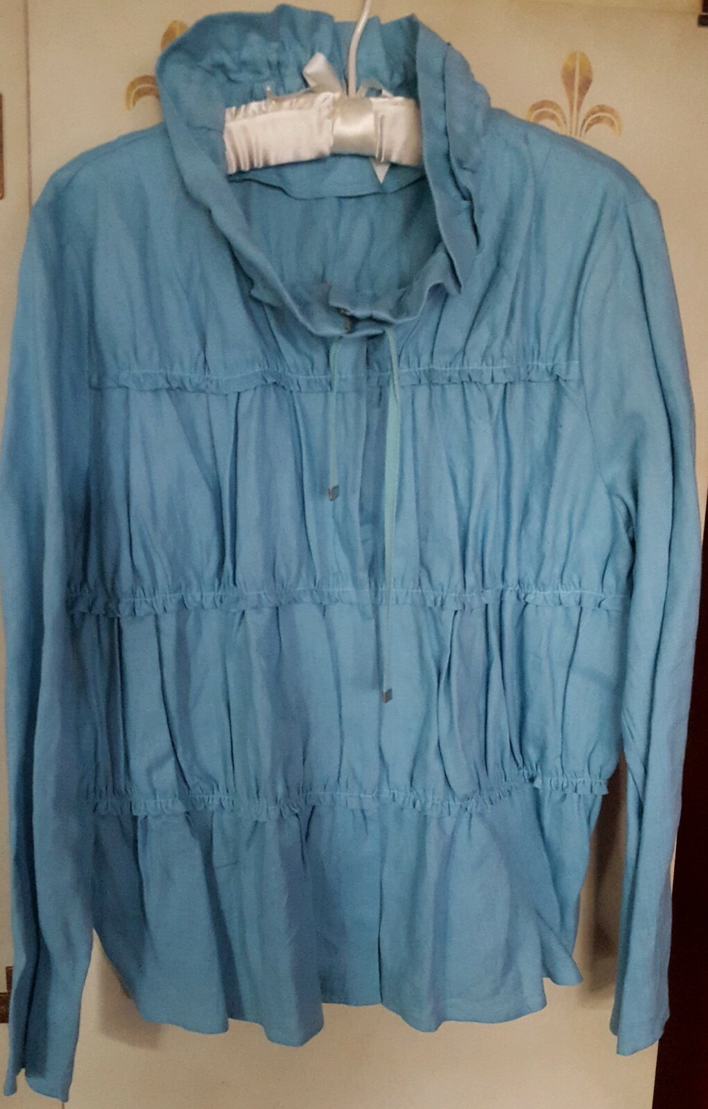 FILA Giacca misto lino Light Teal con file di volant e raccolta Taglia LA