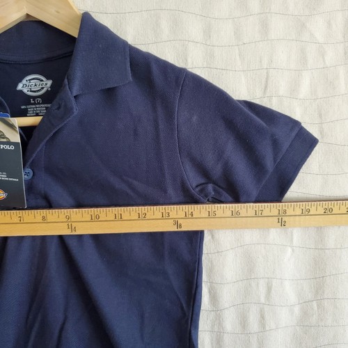 Dickies Kids Pique Polo Short Sleeve Navy Blue Easy Care Uniform Size L (7) NEW - Picture 4 of 6