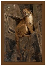 PINTURA AL ÓLEO ORIGINAL LUKE FRAZIER a TABLERO Firmado León de Montaña Enmarcado GRANDE