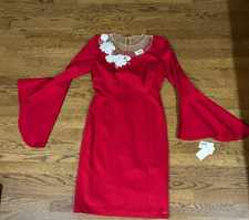  Red Flare Sleeve Short Dress Party Embellished Collar NWT Stunning
