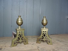 Original Victorian / Edwardian  Cast Iron 7 brass Andirons Firedogs