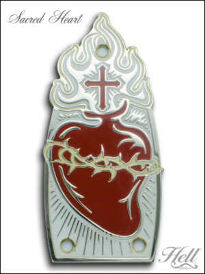 ''SACRED HEART'' 100% Brass Truss Rod Cover. Fits most Gretsch  style guitars.