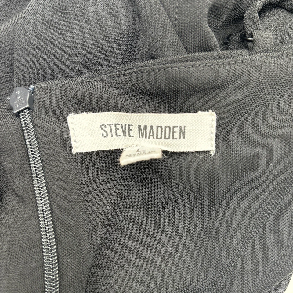Nuevo sin etiquetas Vestido Steve Madden Apparel Para Mujer Mica Lateral Acanalado Midi Negro Talla L Foto 3 de 3