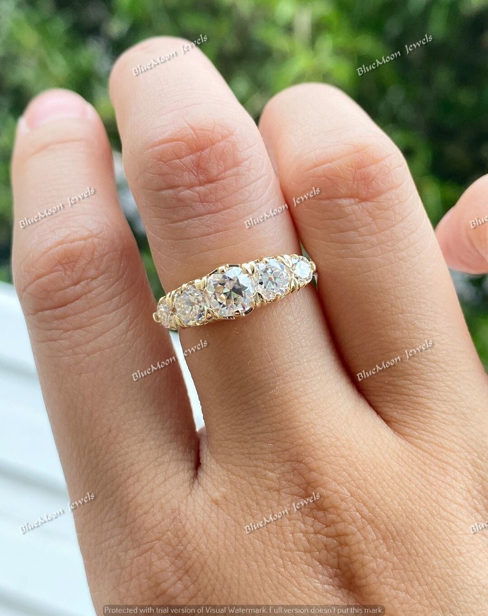 14k Solid Yellow Gold White Round Cut CZ Diamond Engagement Ring