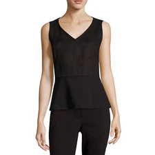 Liz Claiborne Black Faux Suede Peplum Top Size PL, PXL New  