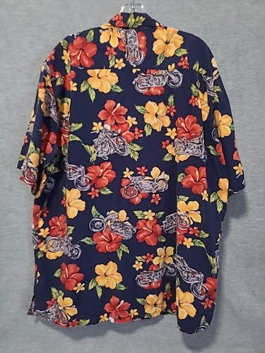 Hilo Hattie The Hawaiian Original Men's Size 2XL Blue Floral Motorcycle Shirt - Picture 3 of 7