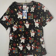 Frosty the snowman colorful Holiday , Christmas scrub Top size XS brand new
