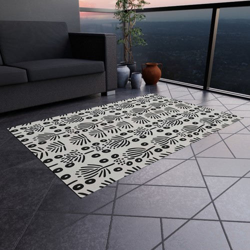 Black and White Abstract Graphic Outdoor Patio Rug, Boho Deck Decor, Porch Decor - Picture 17 of 17