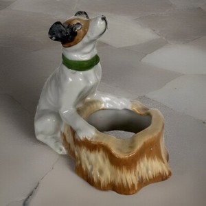 Vintage Porcelain Jack Russel Terrier Dog Figurine Ashtray Or Trinket Dish 5”