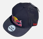 R Black Flat Brim Performance Cap w/Black Rope. 3 Logos. F1/MotoGP/Motocross.