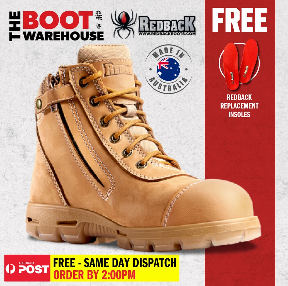 Redback USCWZS Cobar Wheat Steel Toe Cap Safety Zip Side Work Boot- AUST MADE
