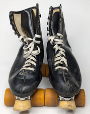 Vintage TSK Sand Cast Black Roller Skates Size 9