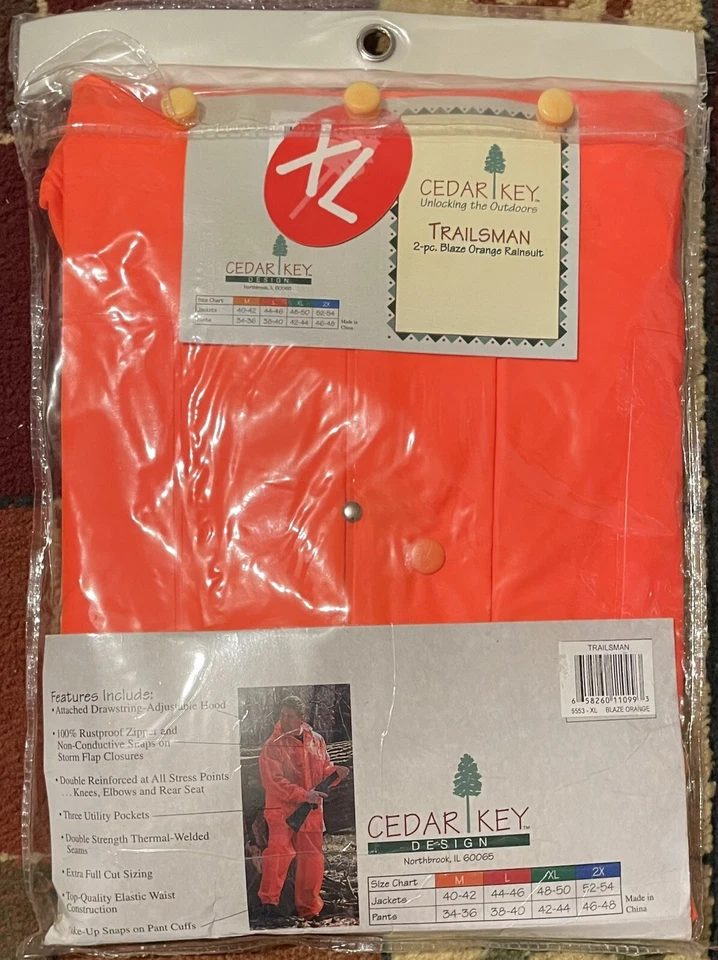 Cedar Key Trailsman Blaze Orange 2 pc Rainsuit Men’s Size XL  5553 NEW - Image 2 of 4