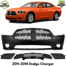 Front Bumper Cover Primed & Fog Lights Cover Kit For 2011-2014 Dodge Charger