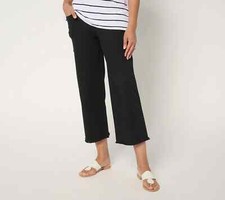 Belle by Kim Gravel TripleLuxe Twill Wide Leg Crop w/ Fray-Black-Tall 22 A680150