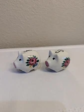 Vintage Porcelain Pigs, Painted Rose Flowers, Salt & Pepper Shakers