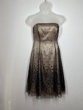Adrianna Papell Boutique Strapless Mesh Illusion Size 10 Black Tan Floral Formal