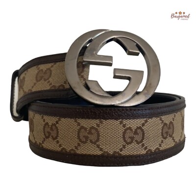 Authentic GUCCI Brown Monogram Canvas Silver Interlocking G Buckle