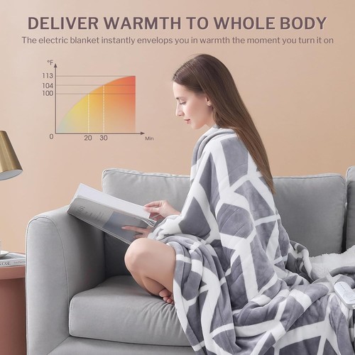 Geometric Pattern Heated Throw Blanket with 5 Settings – Cozy & Stylish Warmth - Picture 5 of 10