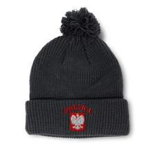 Pom Pom Beanies for Women Poland Polska Seal Flag Embroidery Acrylic Skull Cap