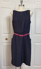 NEW Chaps Size 12 Blue Dotted Sheath Dress Sleeveless Pink Belt Lined Women’s