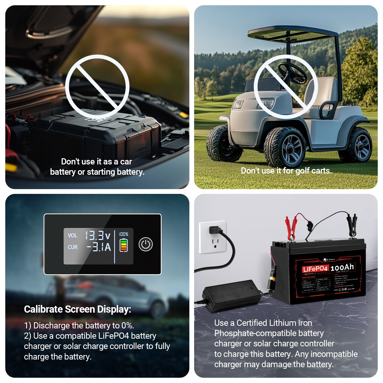 HQST 12V 100Ah Lithium Iron Phosphate LiFePO4 Battery with LED Display