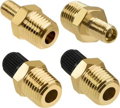 2/4 PCS Brass Air Inflator Adapter, 1/4'' NPT (M) to Standard Schrader Valve (M)