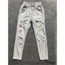 MOM Women s Light Wash Distressed High Rise Mom Jeans Elastic Waist
