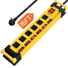 Metal Power Strip with Individual Switches 15 FT Cord 6 Wide Space Outlets