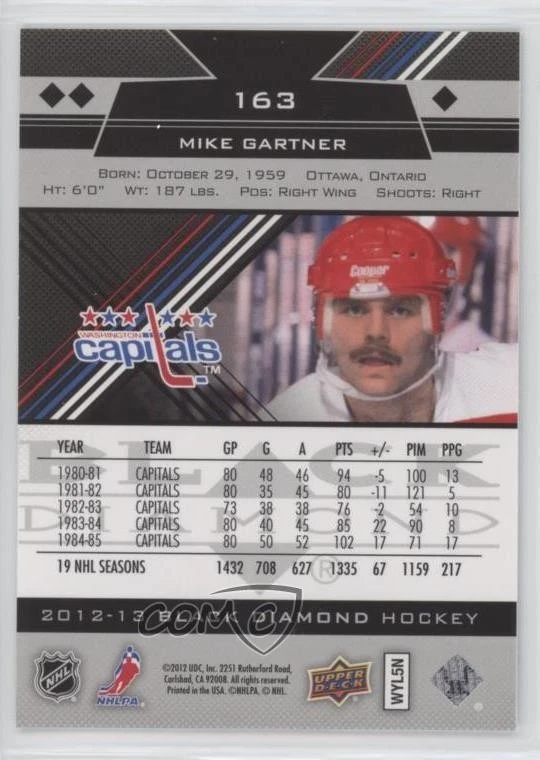 2012-13 Upper Deck Black Diamond Triple Diamond Mike Gartner #163 HOF - Image 2 of 2