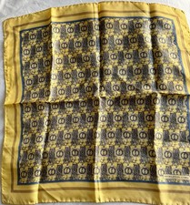 Vintage Yellow Print Silk Scarf - Hand Rolled Edges, Classic  Timeless