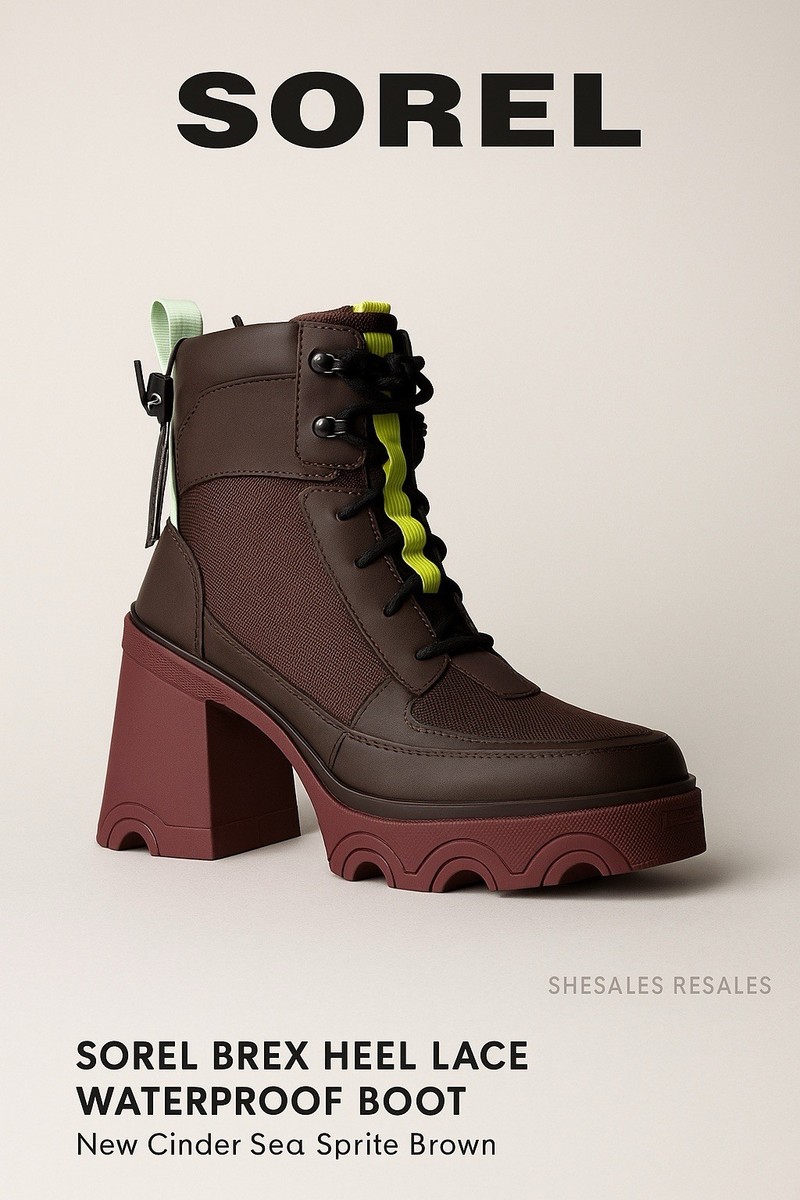 Sorel Brex Heel Lace Waterproof Boots Cinder Sea Sprite Brown