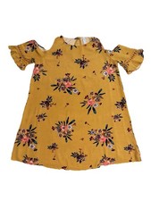 Xhilaration Dress Women’s Size Medium Cold Shoulder Mustard Yellow Floral Design