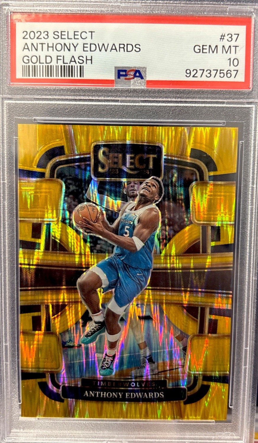 2023-24 Select Concourse Anthony Edwards #37 Gold Flash Prizm /10 PSA 10 Pop 1!