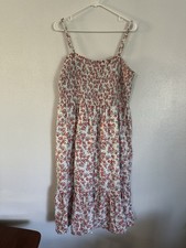 Gap Dress Womens Size XL Tiered Cotton White Red Smocked Prairie