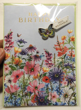 1 Tarjeta de Papiro Alta Calidad Feliz Cumpleaños Jardín de Flores Usable Mariposa