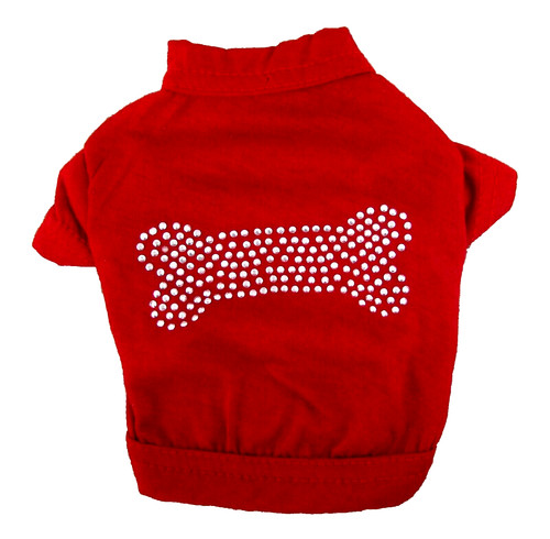 Paws N Claws Red Dog T shirt Rhinestone Studded Dog Bone Size XS Valentine