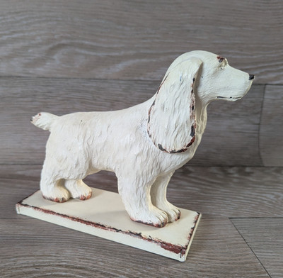 Vintage Metallguss Cocker Spaniel Türstopper Figur rustikal Hund Ornament weiß