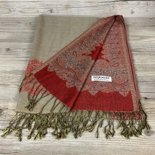 Pashmina Silk Wrap Scarf Shawl Fringe Red Womens Large 28" x 64  