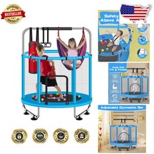 Safe 55" Round Trampoline: 440lb Capacity, Enclosure, Adjustable Bar, Kids Gift