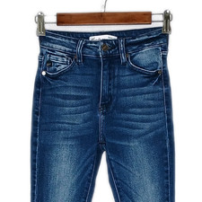 KanCan womens distressed skinny jeans size 23 stretch blue med wash raw hems