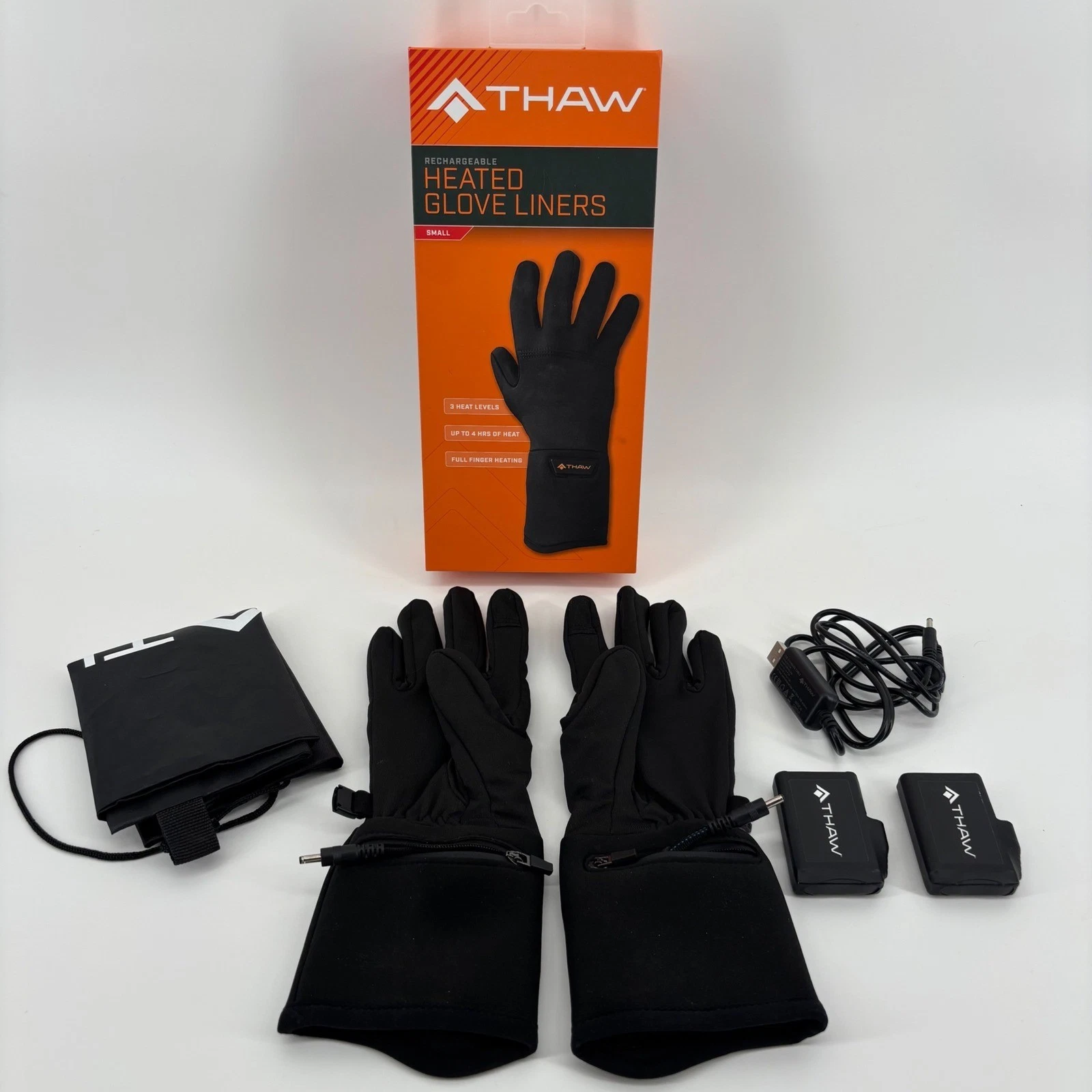 Thaw Heated Glove Liners Unisex Small Black Rechargeable Touchscreen Winter Ski