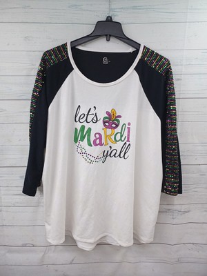 Cato New Orleans Mardi Gras Shirt Top 26/28W Sequined White Black