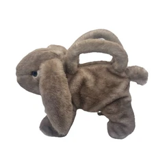 Plush Bunny Purse Soft Brown Rabbit Handbag Zip Top Ears Bag Kids or Easter Gift