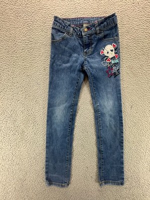 Faded Glory Kids Girls Skull Embroidery Straight Leg Jeans Blue Size 6X