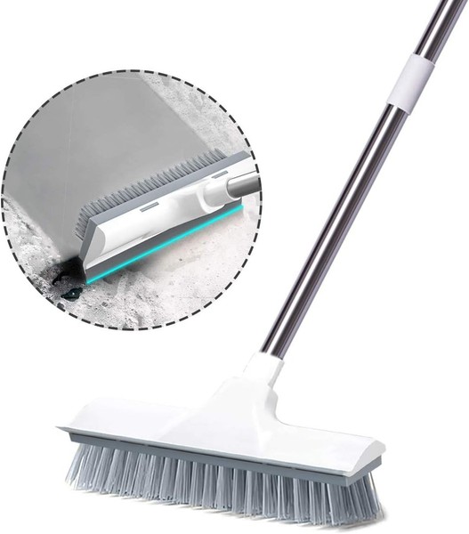2 In 1 Schrubber Mit Wasserschieber, Verstellbarer Stiel SchrubberbüRste 120Cm-image