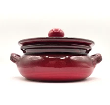 Vintage Italian Terracotta Rustic Red Stoneware Casserole Dish with Lid 8"