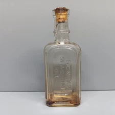 Antique Clear Glass Embossed  "Sewing Machine Oil" Glass Bottle w/Cork - ?Sperm?